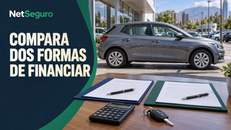 Dos carpetas de cotización y una calculadora, con un auto gris al fondo.