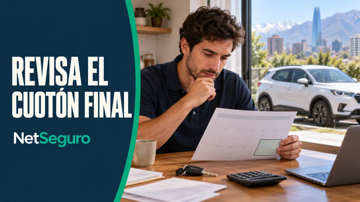 Hombre revisando un calendario con el último pago destacado, junto a un auto blanco.