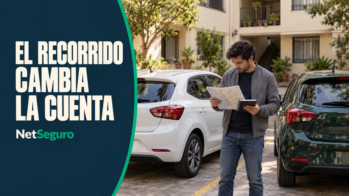 Hombre consultando un mapa y un cuaderno entre dos autos estacionados.