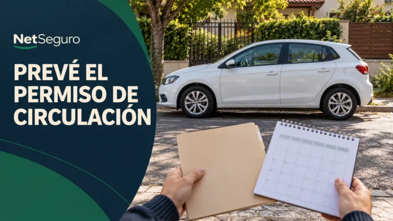 Carpeta y calendario junto a un auto blanco estacionado.