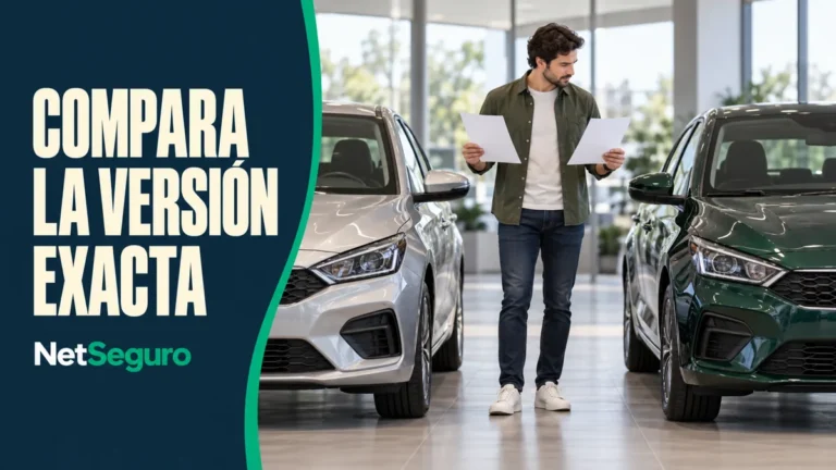 Hombre comparando fichas entre dos versiones de un auto, plateado y verde.