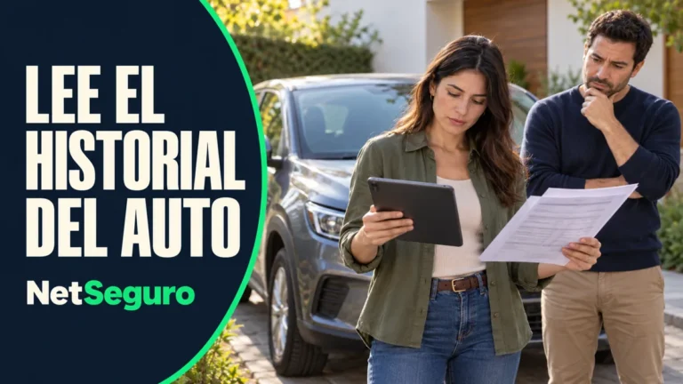 Compradora contrastando un documento y una tableta junto a un auto gris.