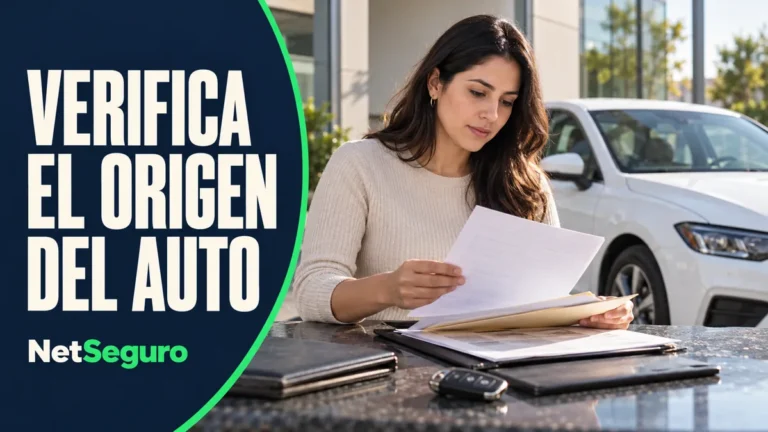 Mujer organizando documentos de procedencia y llaves de un auto blanco.