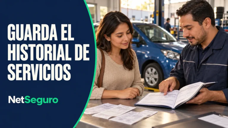 Propietaria revisando libreta de servicios y comprobantes con un asesor en un taller.