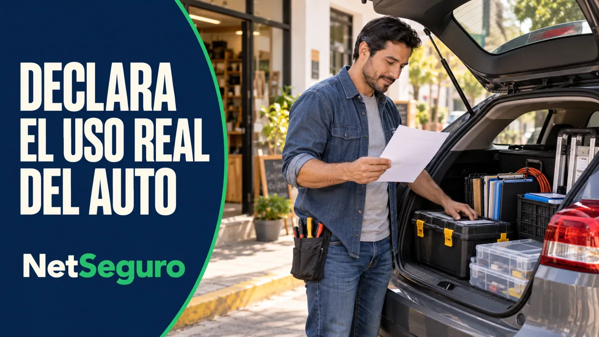 Trabajador organizando herramientas y documentos junto a un auto gris estacionado.